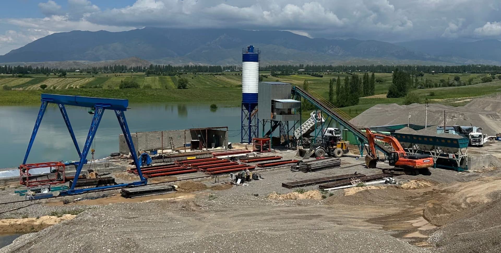 HZS90 Batching Plant and Precast Slab Production in Jalal-Abad